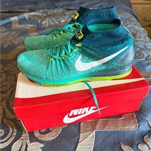 Nike Teal and Lime Green Zoom Flyknit Shoes